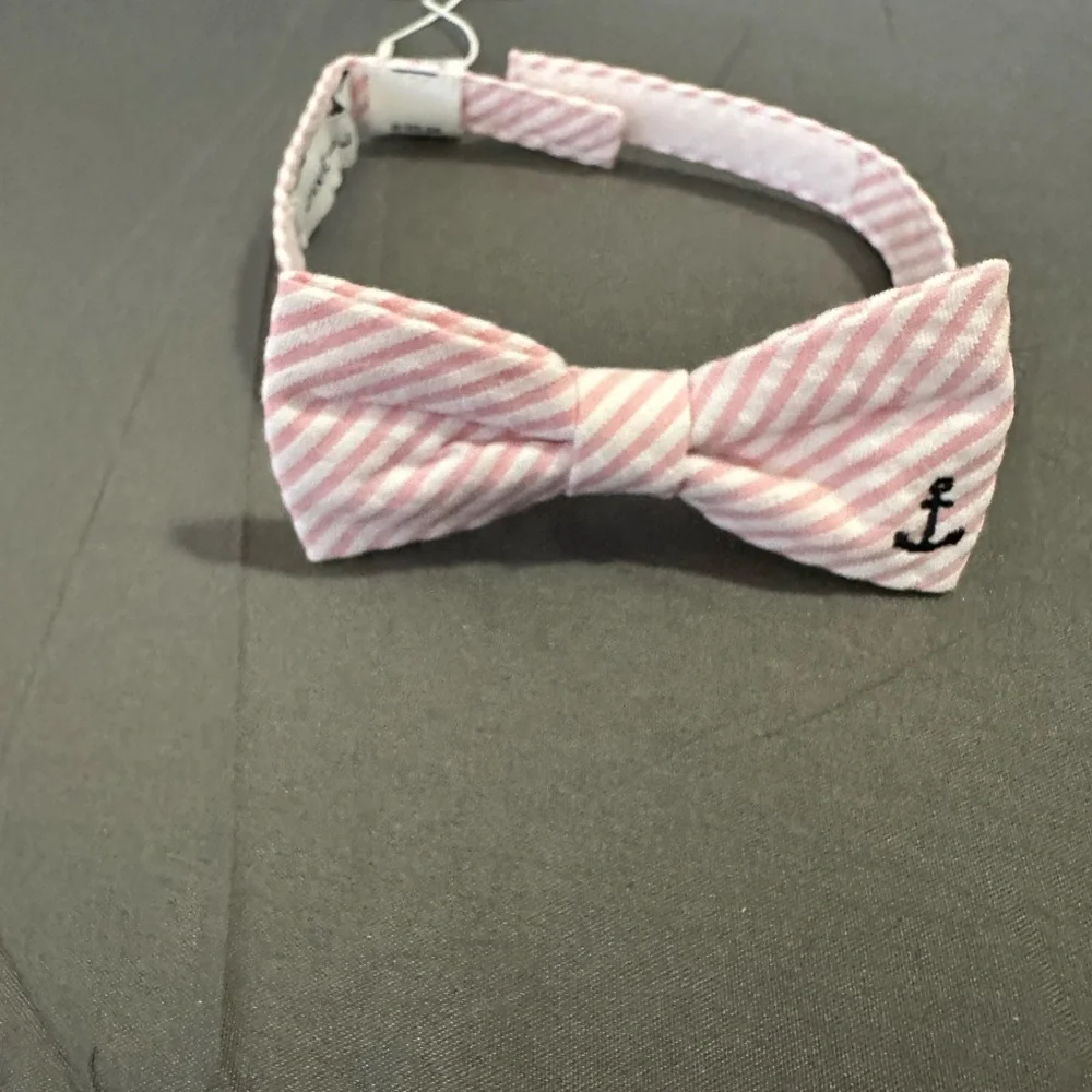 Janie and Jack Pink and White Striped Bow Tie with Black Anchor Accent